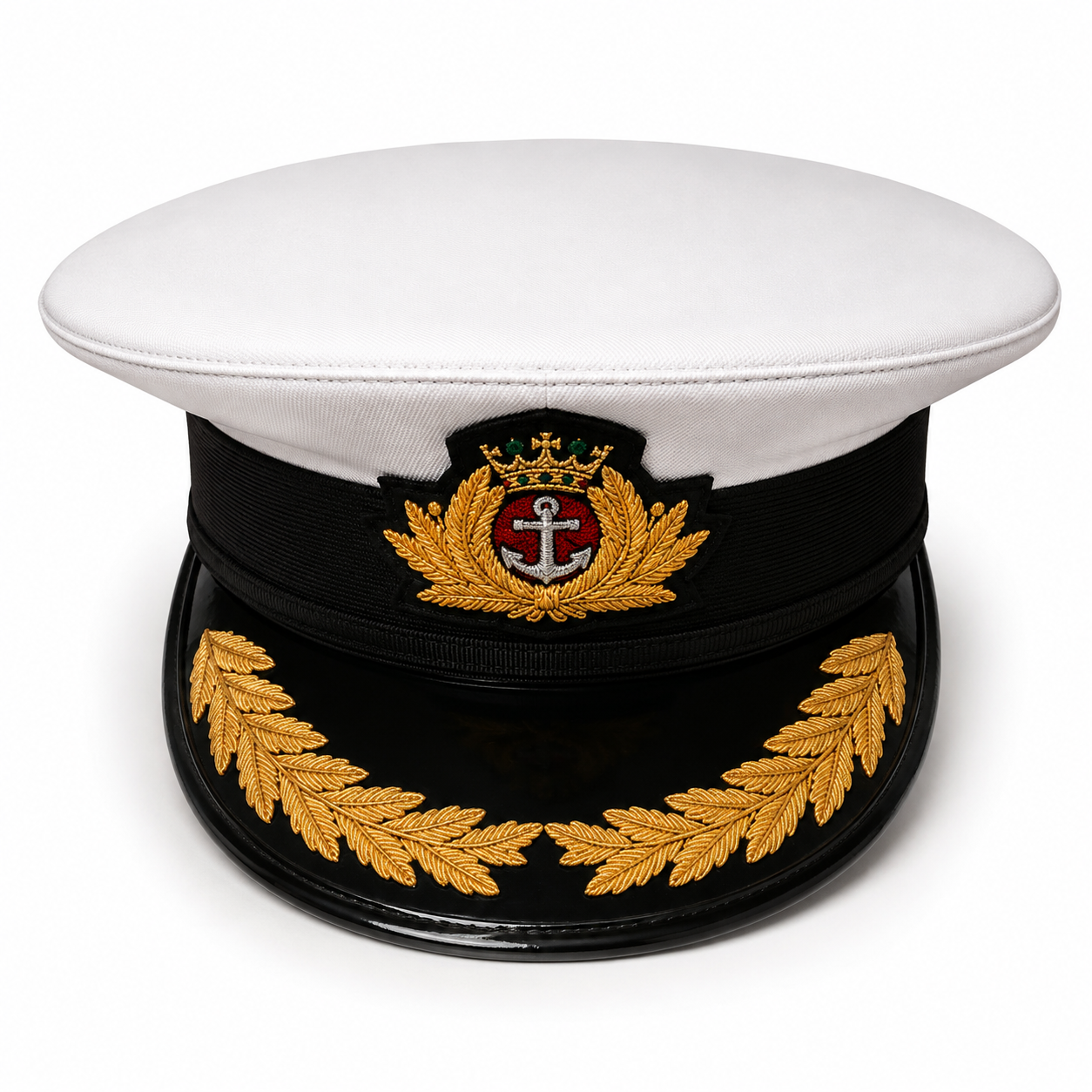 Black & White Captain Officer Cap with Gold Embroidery